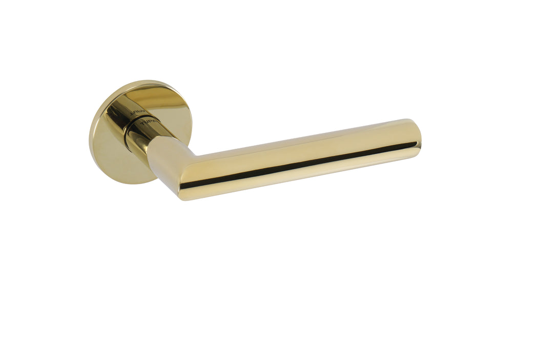 Tupai Exclusivo 5S Line Covela Lever Door Handle on 5mm Slimline Round Rose - Raw Brass