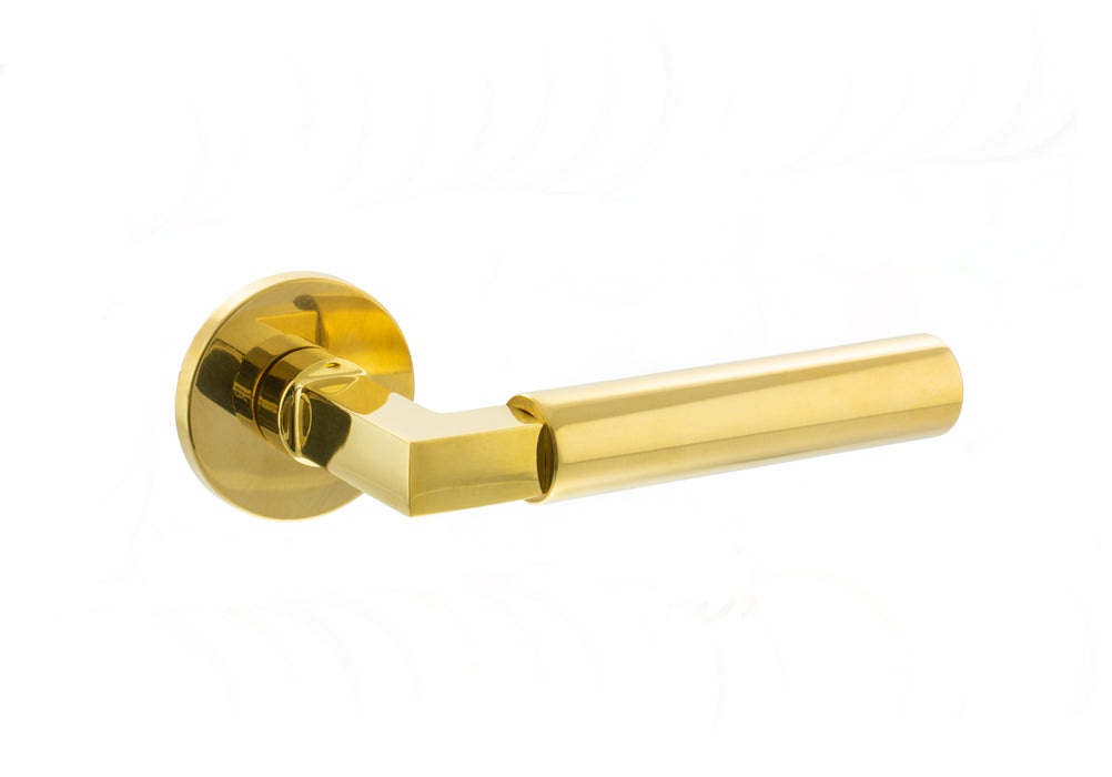 Tupai Exclusivo 5S Line Covas Lever Door Handle on 5mm Slimline Round Rose - Raw Brass