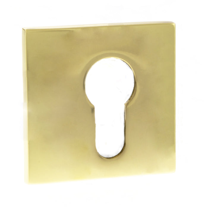 Tupai Exclusivo 5S Line Euro Escutcheons on 5mm Slimline Square Rose - Polished Brass