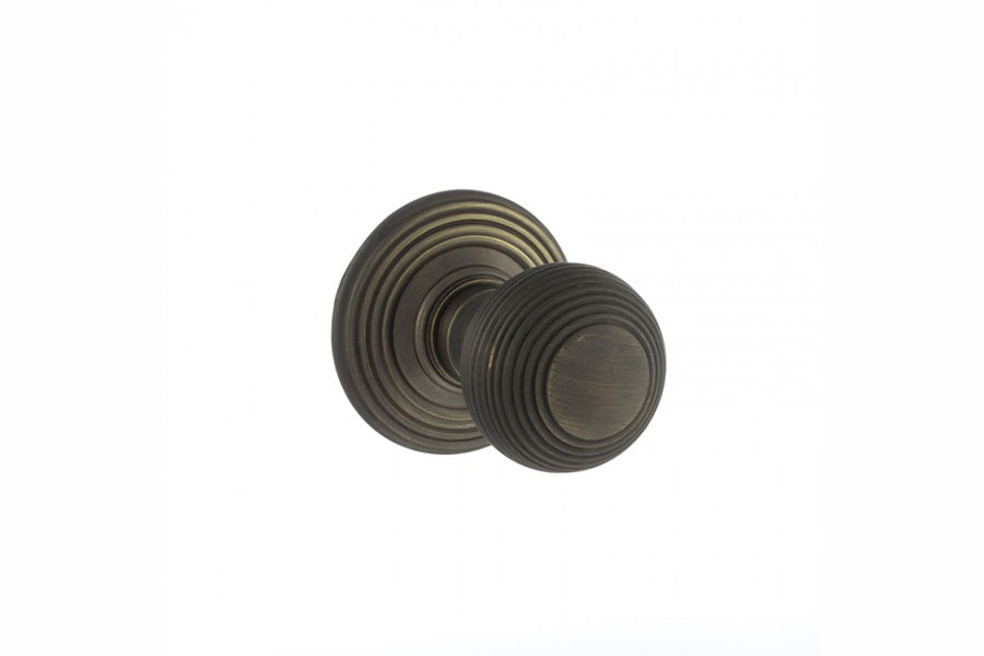 Old English Ripon Solid Brass Reeded Beehive Mortice Door Knob on Concealed Fix Rose - Urban Bronze