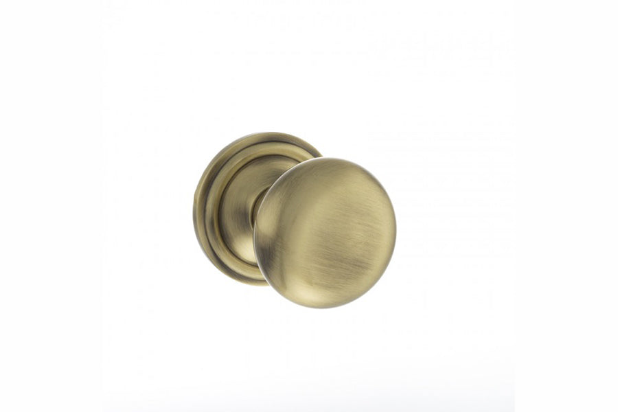 Old English Harrogate Solid Brass Mushroom Mortice Knob on Concealed Fix Rose - Antique Brass