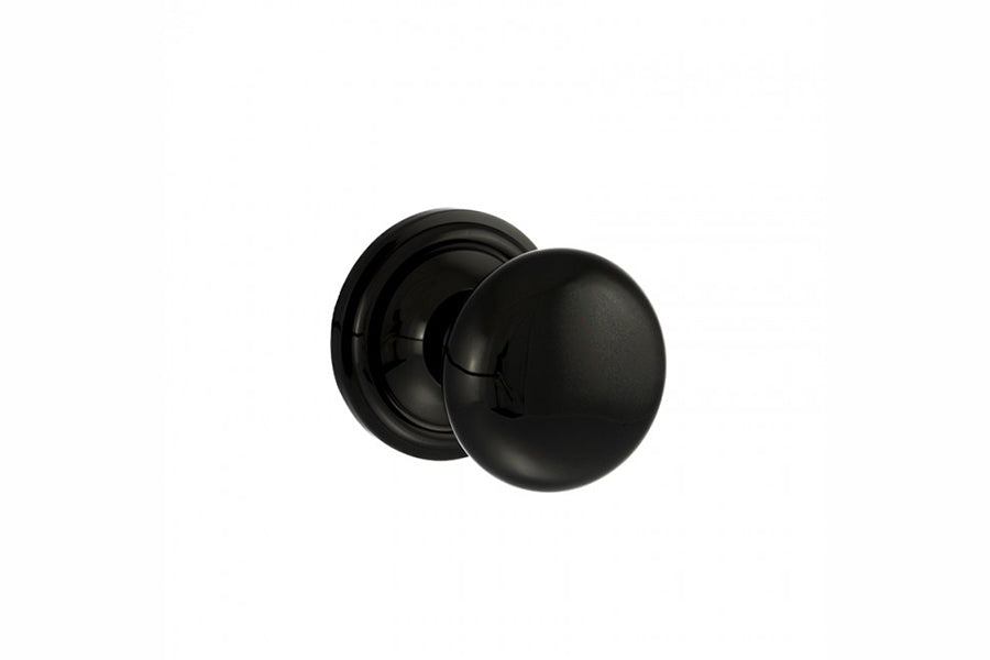 Old English Harrogate Solid Brass Mushroom Mortice Knob on Concealed Fix Rose - Black Nickel