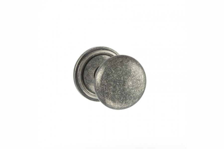 Old English Harrogate Solid Brass Mushroom Mortice Knob on Concealed Fix Rose - Distressed Silver