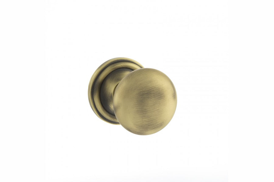 Old English Harrogate Solid Brass Mushroom Mortice Knob on Concealed Fix Rose - Matt Antique Brass