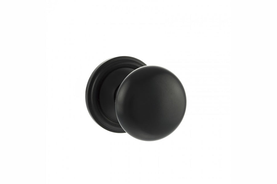 Old English Harrogate Solid Brass Mushroom Mortice Knob on Concealed Fix Rose - Matt Black