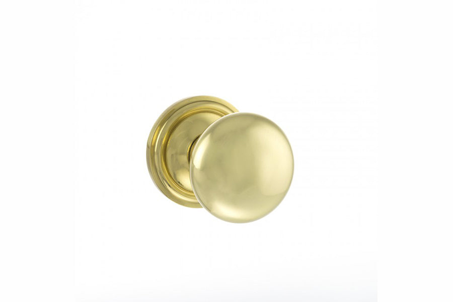 Old English Harrogate Solid Brass Mushroom Mortice Knob on Concealed Fix Rose - Polished Brass