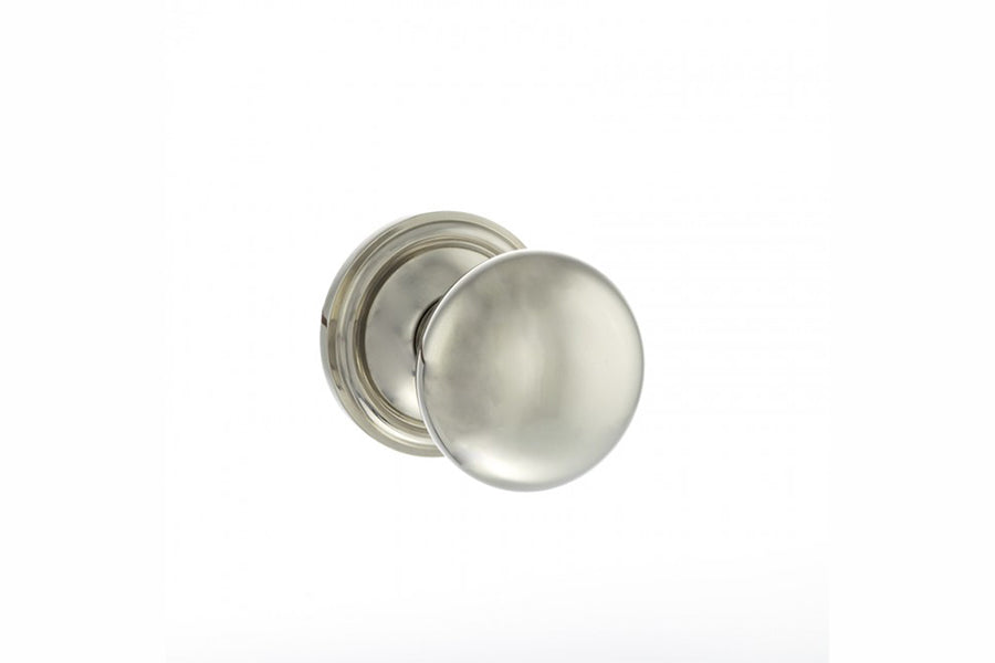 Old English Harrogate Solid Brass Mushroom Mortice Knob on Concealed Fix Rose - Polished Nickel