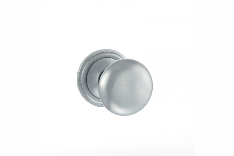 Old English Harrogate Solid Brass Mushroom Mortice Knob on Concealed Fix Rose - Satin Chrome