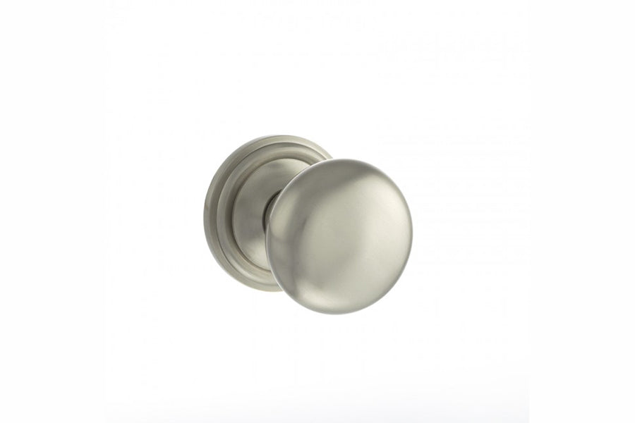 Old English Harrogate Solid Brass Mushroom Mortice Knob on Concealed Fix Rose - Satin Nickel