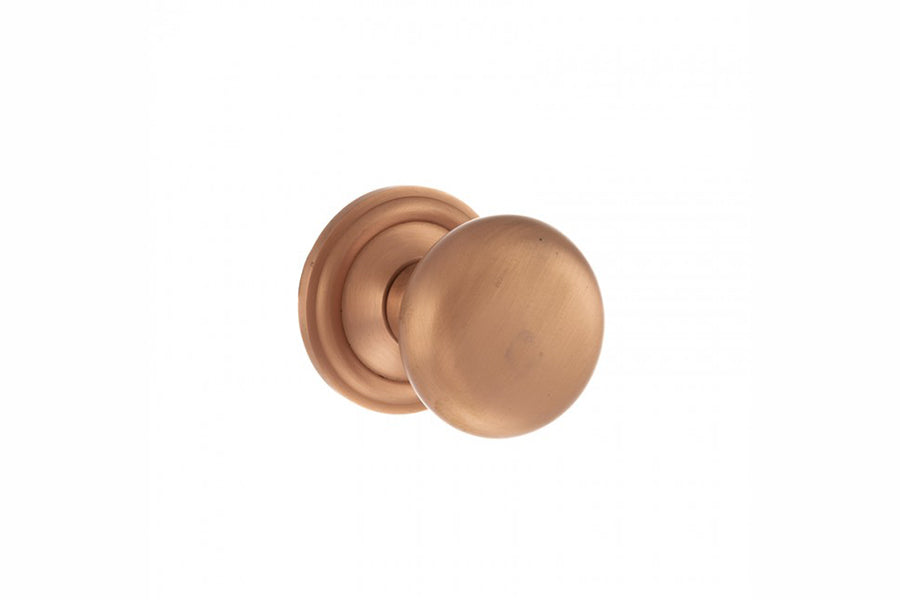 Old English Harrogate Solid Brass Mushroom Mortice Knob on Concealed Fix Rose - Urban Satin Copper